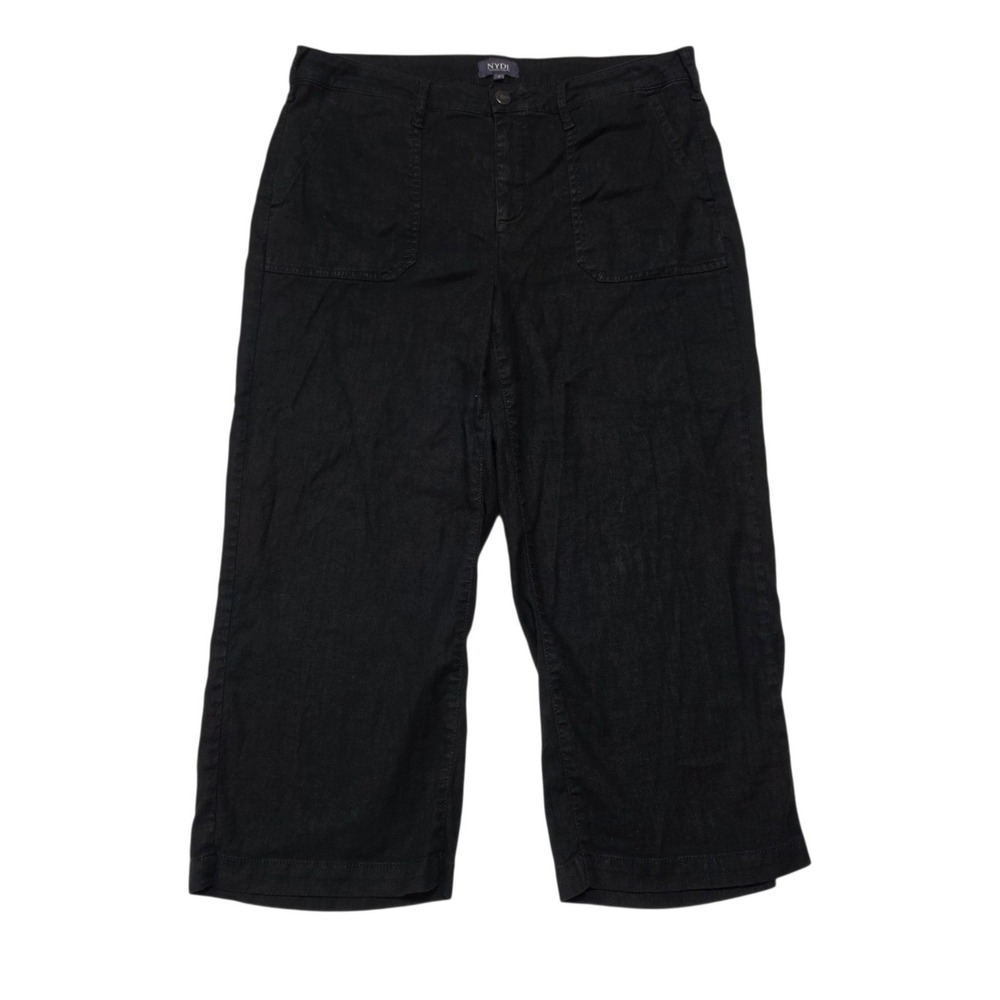 NYDJ Lift Tuck Wide Leg Crop Pants Womens 12 Black Linen Blend Stretch